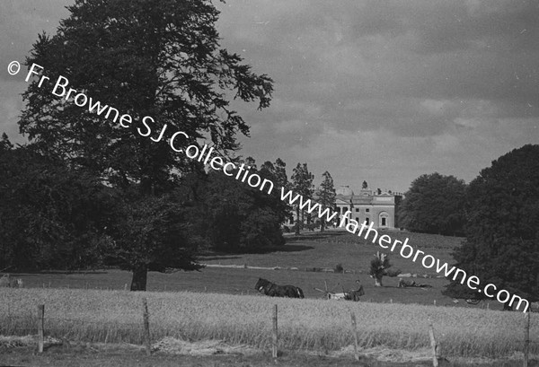 DISTANT VIEW OF HOUSE IN HARVEST TIME